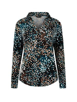 a women's blouse with a multicolored pattern