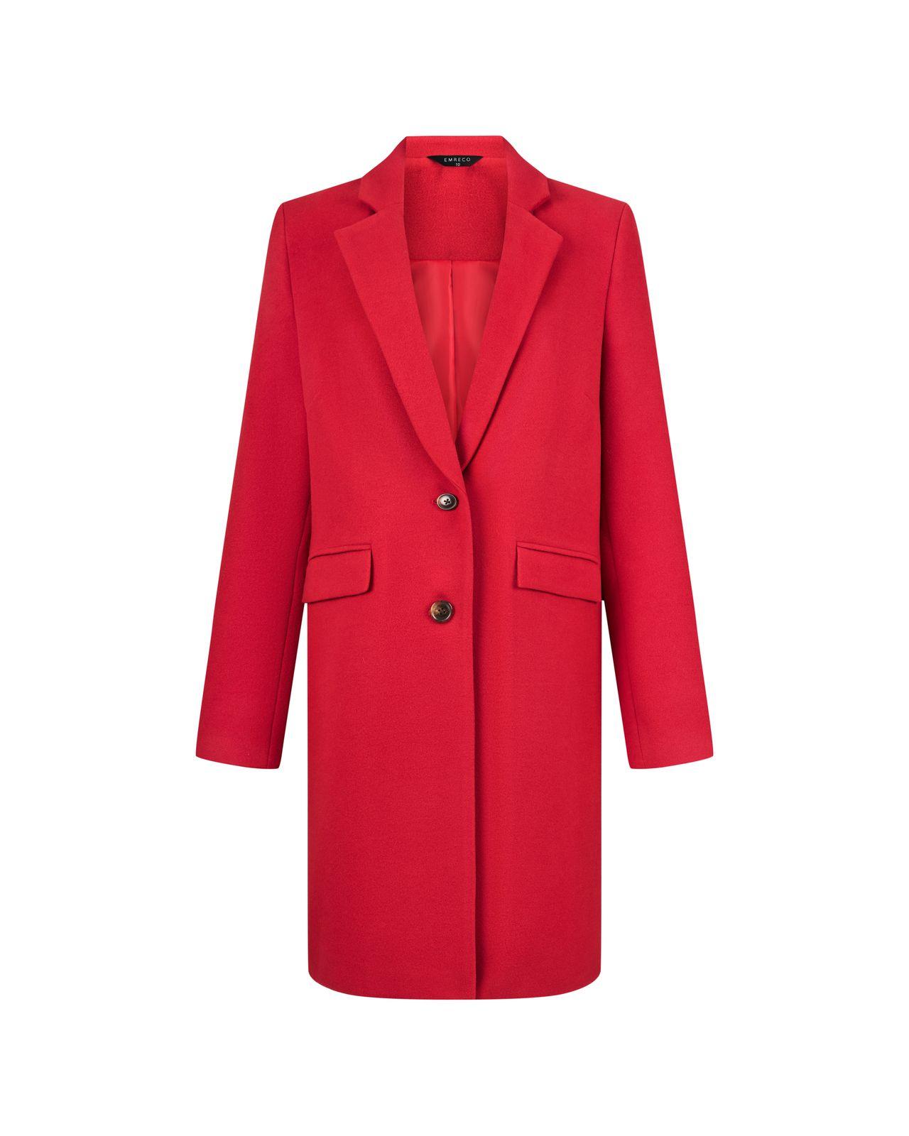 a red coat is shown on a white background