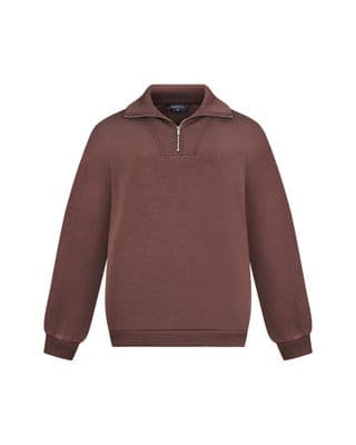 a brown sweatshirt with a zipper on the chest