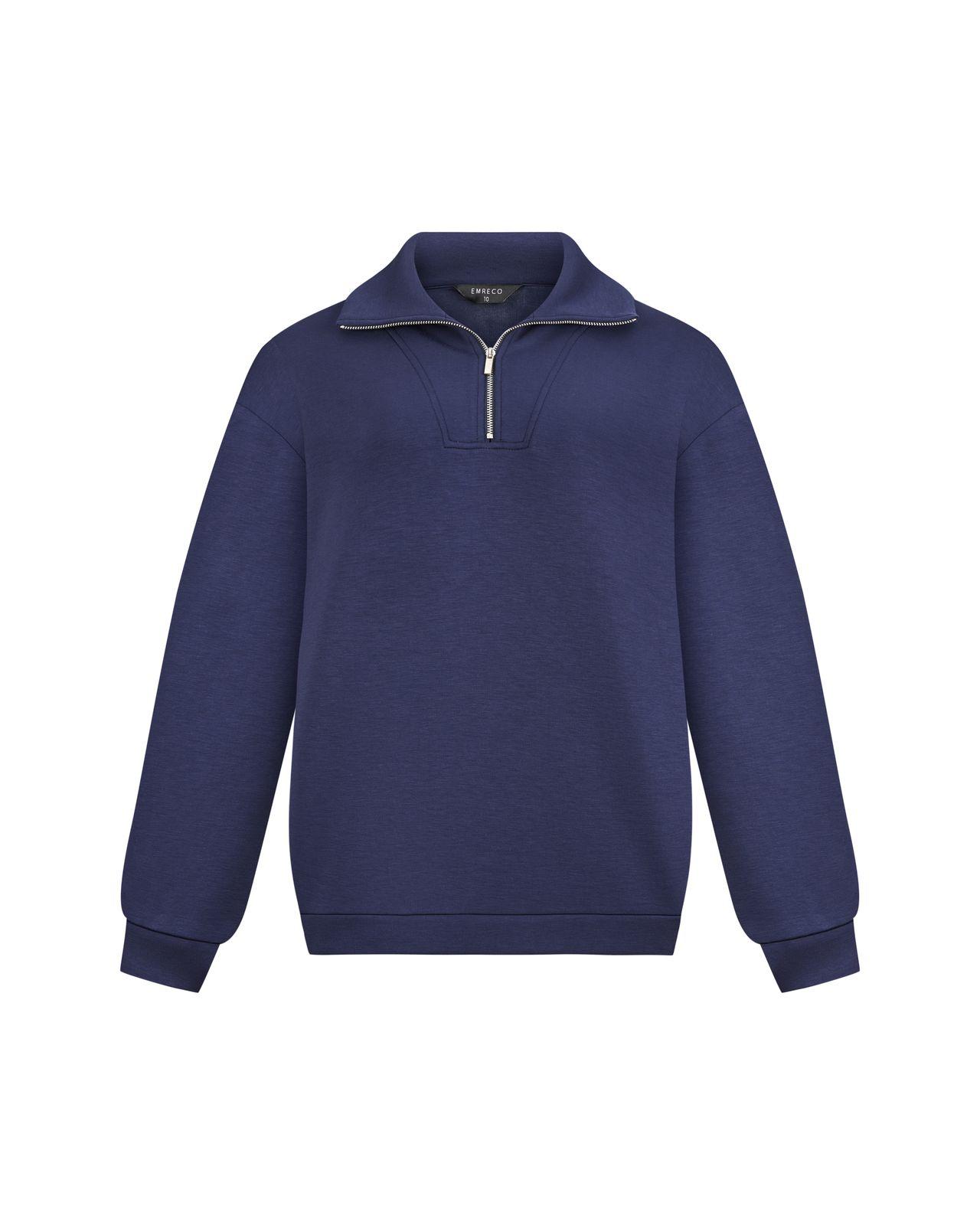 a blue sweatshirt with a zipper on the chest