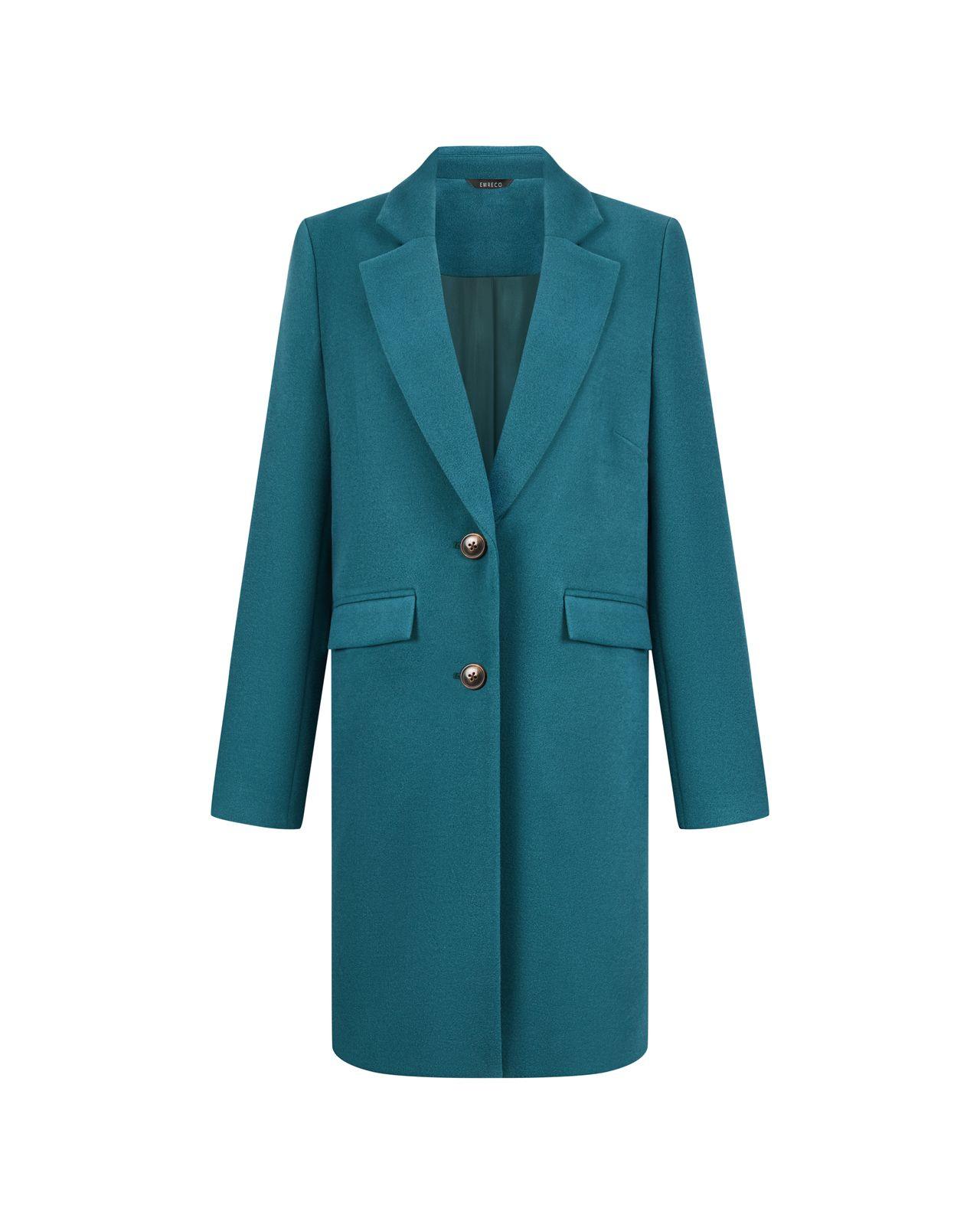 a blue coat with a gold button on the lapel