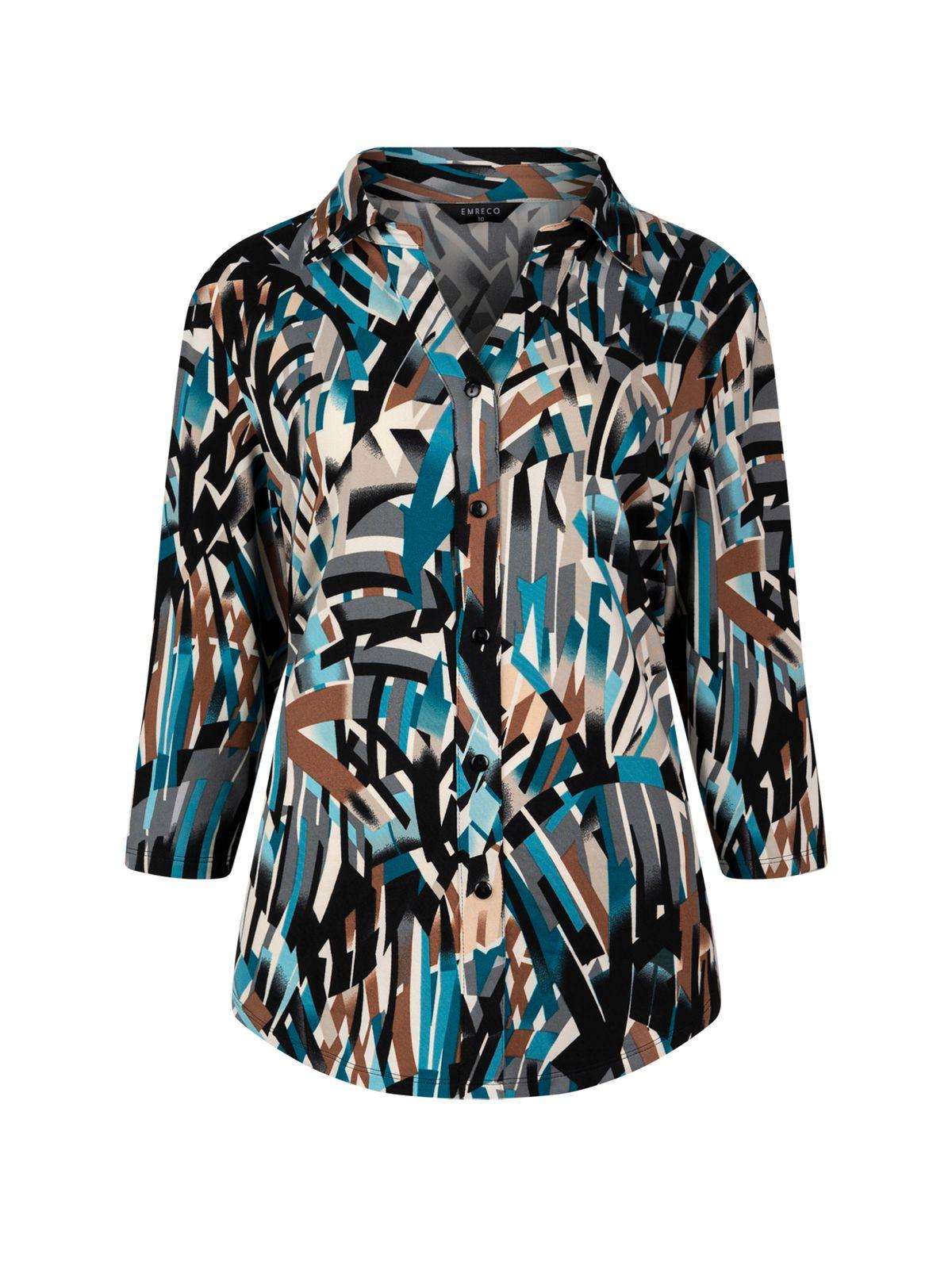 a women's blouse with a multicolored pattern