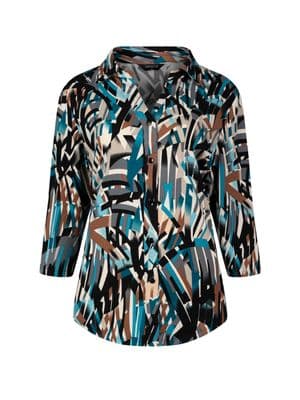 a women's blouse with a multicolored pattern