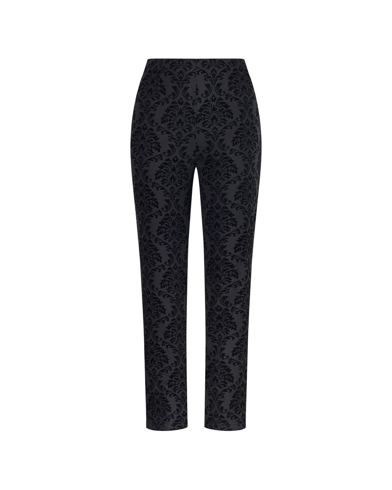 a women's black pants with a floral pattern