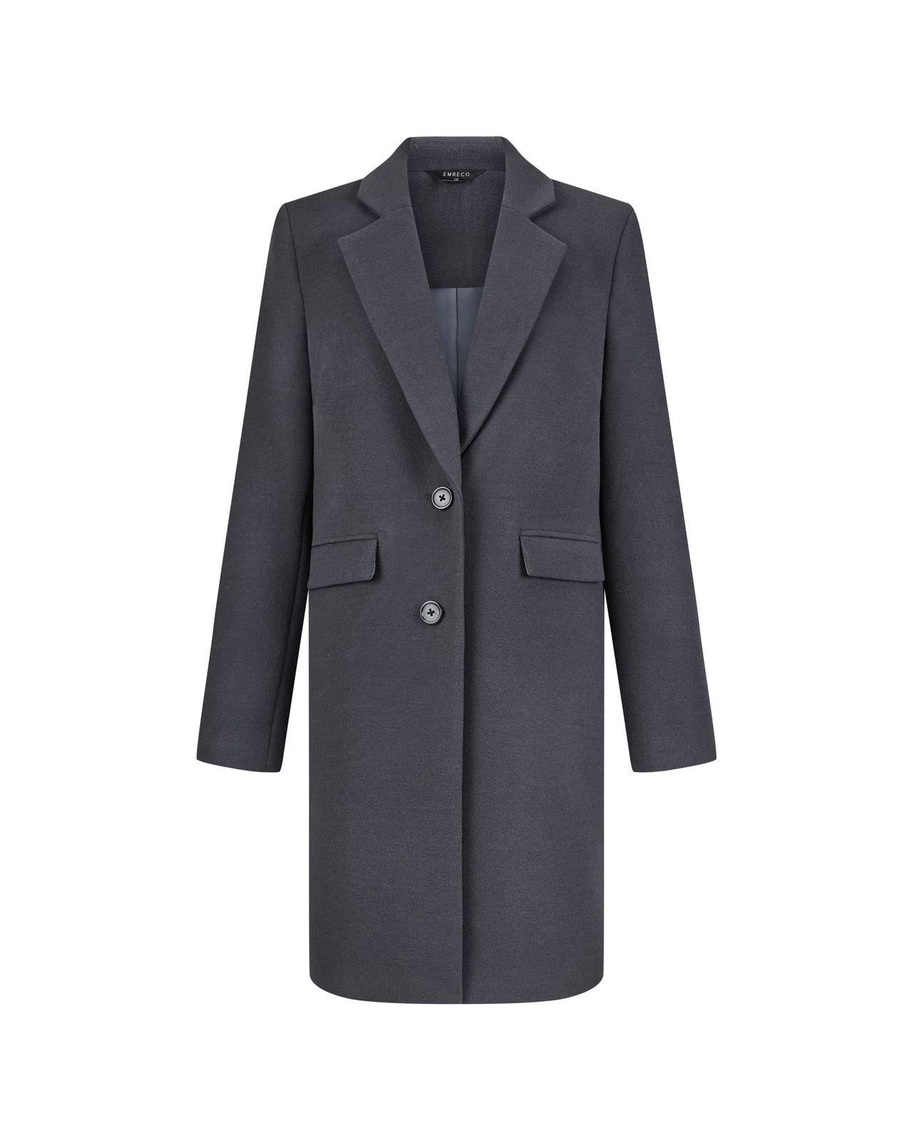 a gray coat with a black lapel