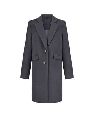 a gray coat with a black lapel