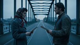 a man and a woman standing on a bridge