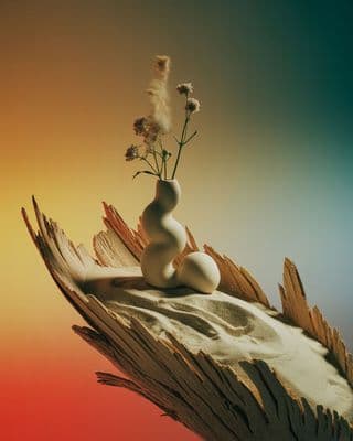 a vase with flowers sitting on top of a book