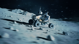 a man riding on the back of a truck on top of a moon