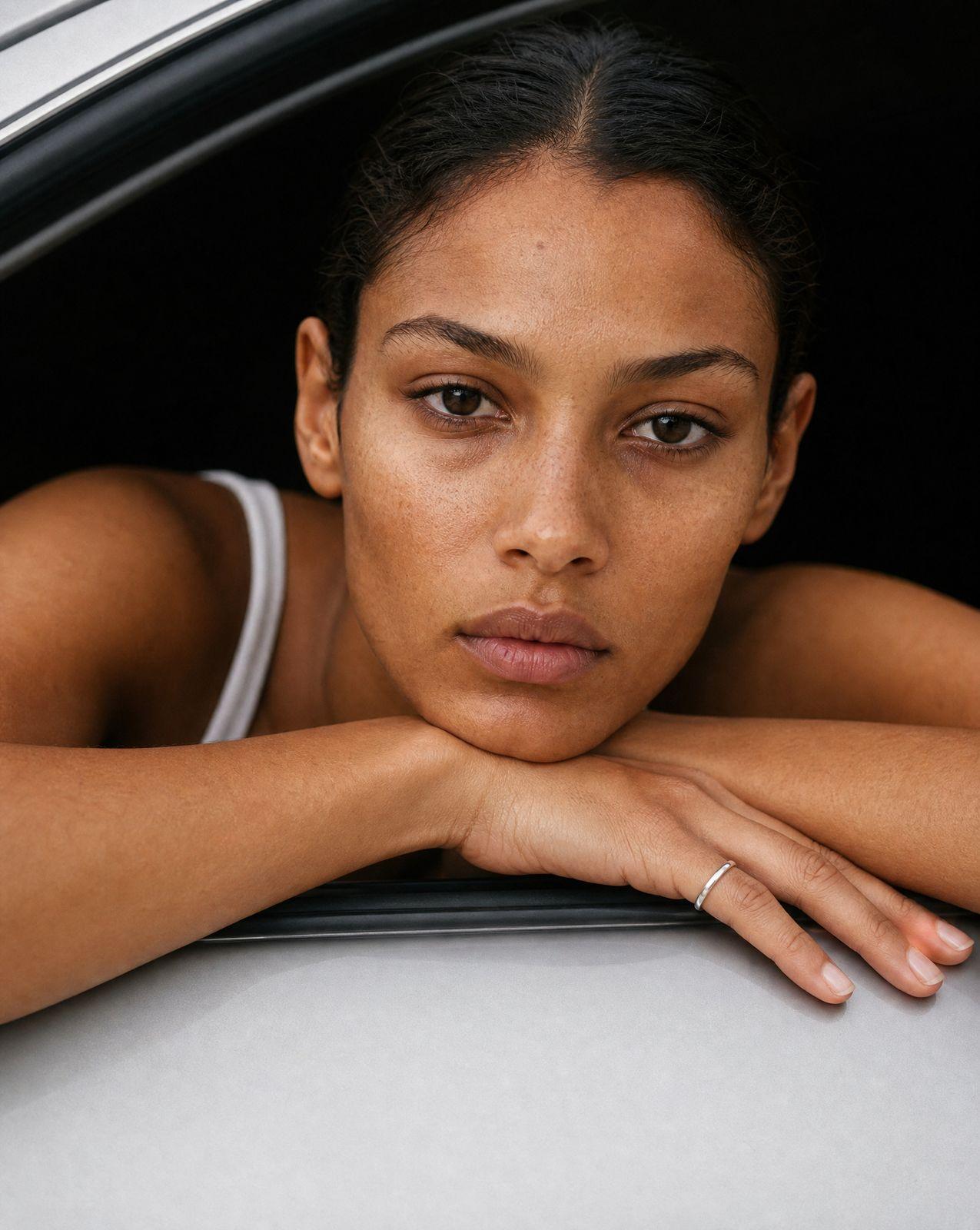 a woman leaning her head out of a car window