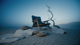 a chair sitting on top of a sandy beach