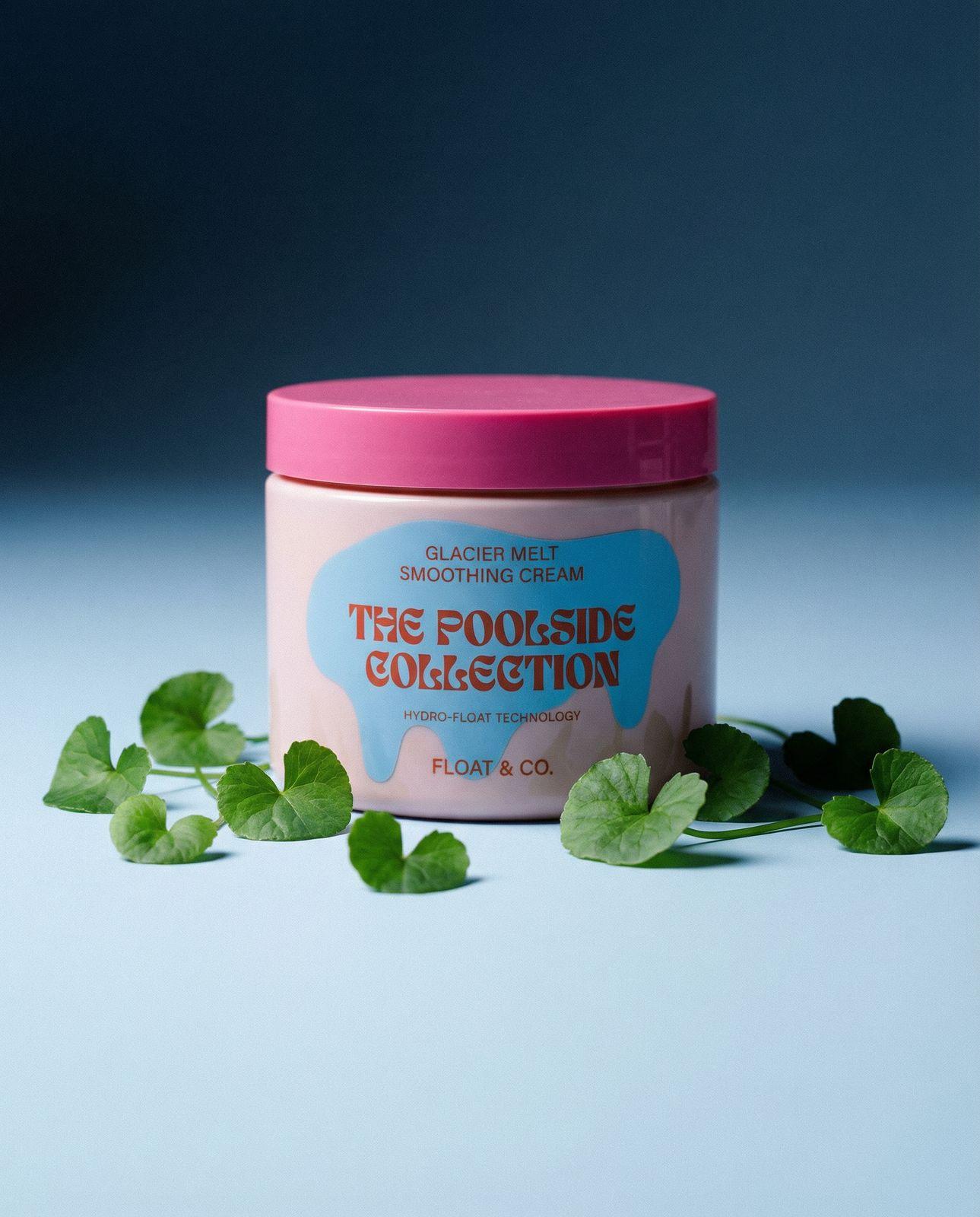a jar of the poofsides collection sits on a blue surface