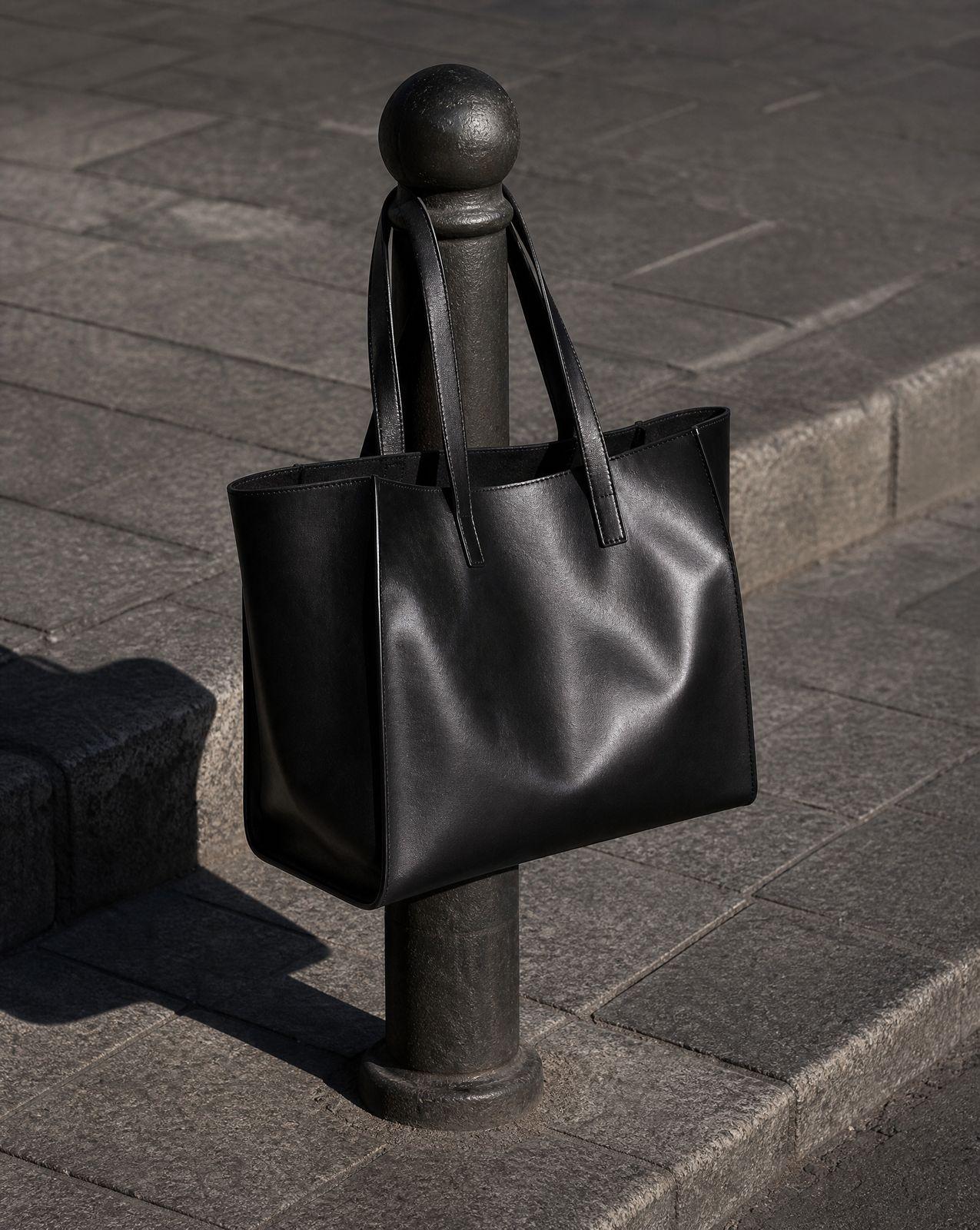 a black bag sitting on top of a metal pole