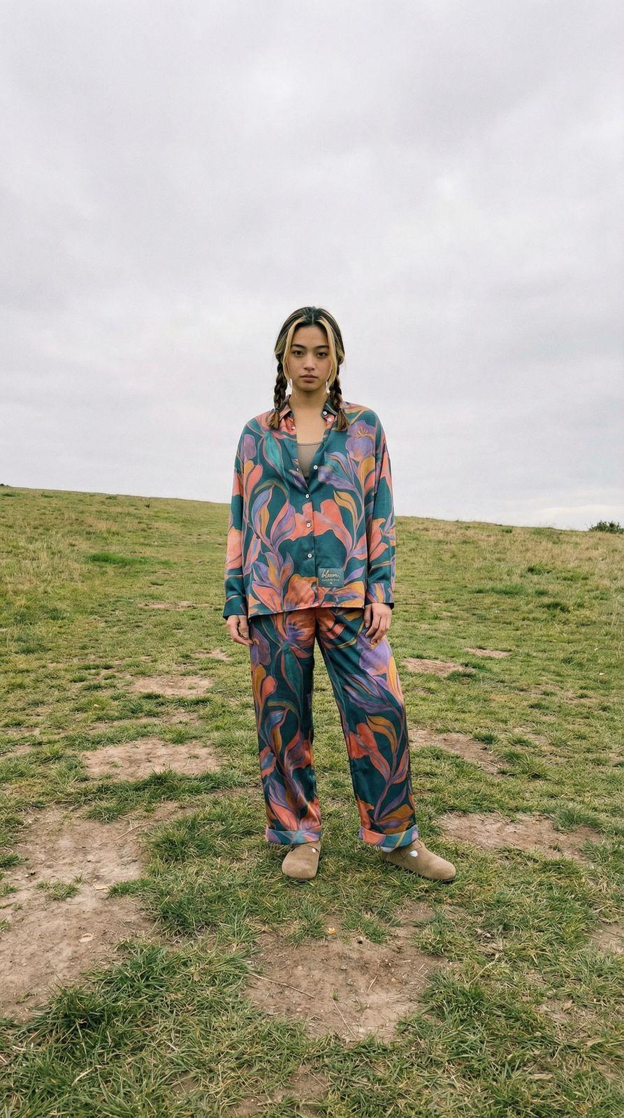 a woman standing on top of a lush green field