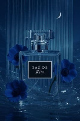 a bottle of eau de kre with blue flowers