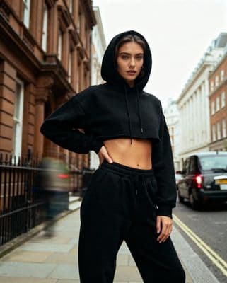 a woman standing on the side of a street