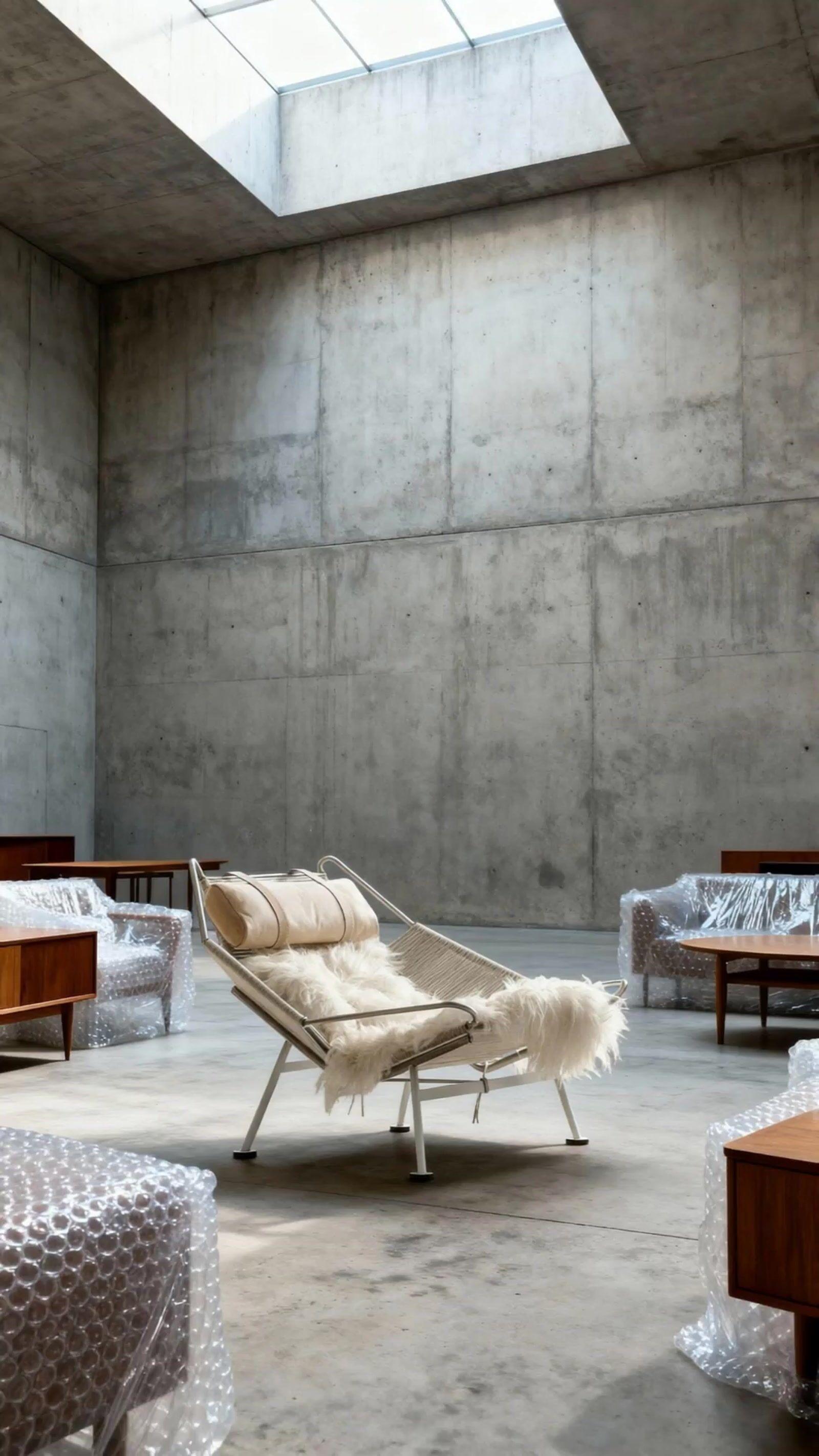 a room filled with lots of furniture and a skylight
