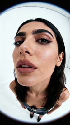 a close up of a person wearing a necklace