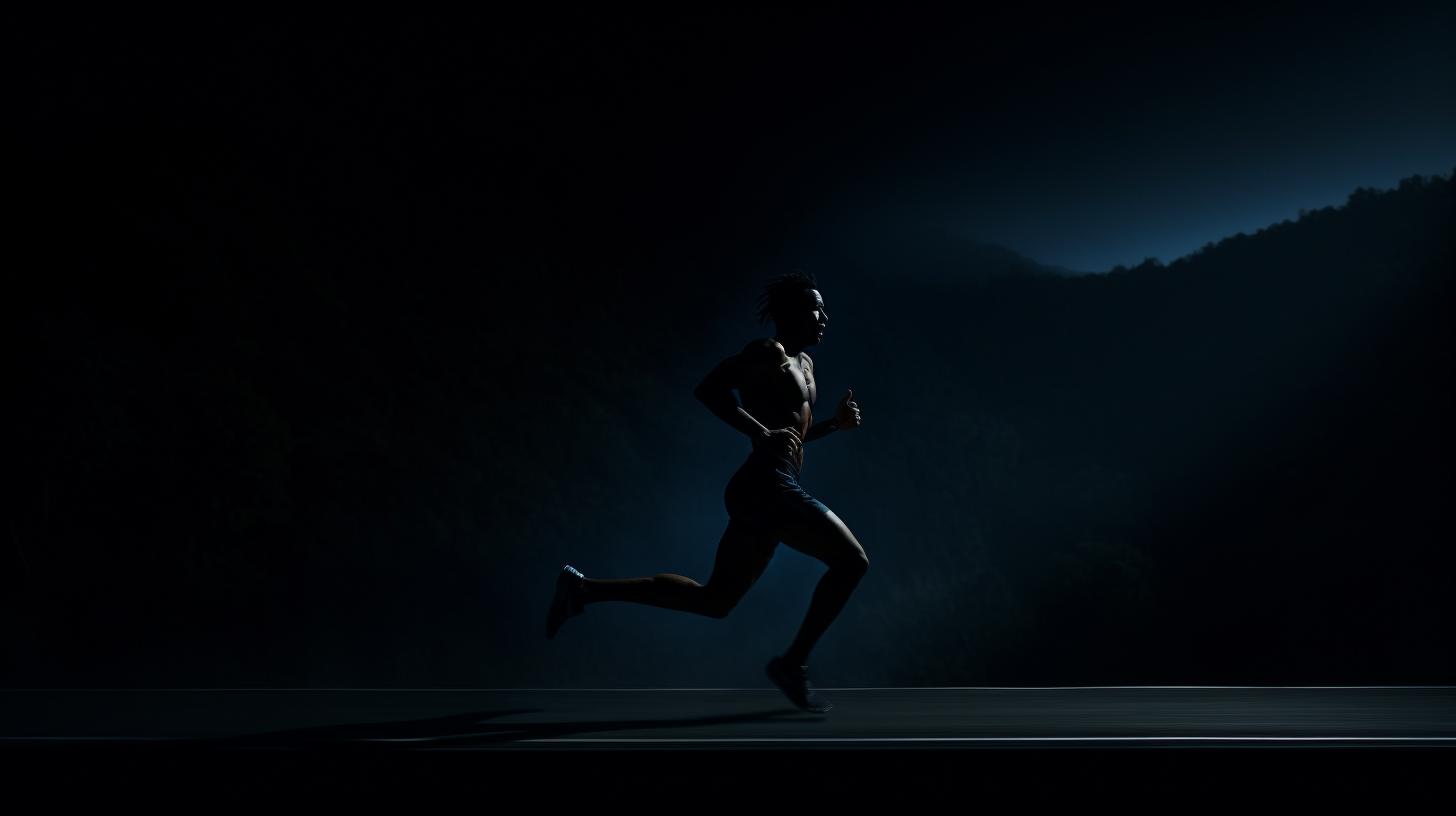 a man running in the dark with a mountain in the background