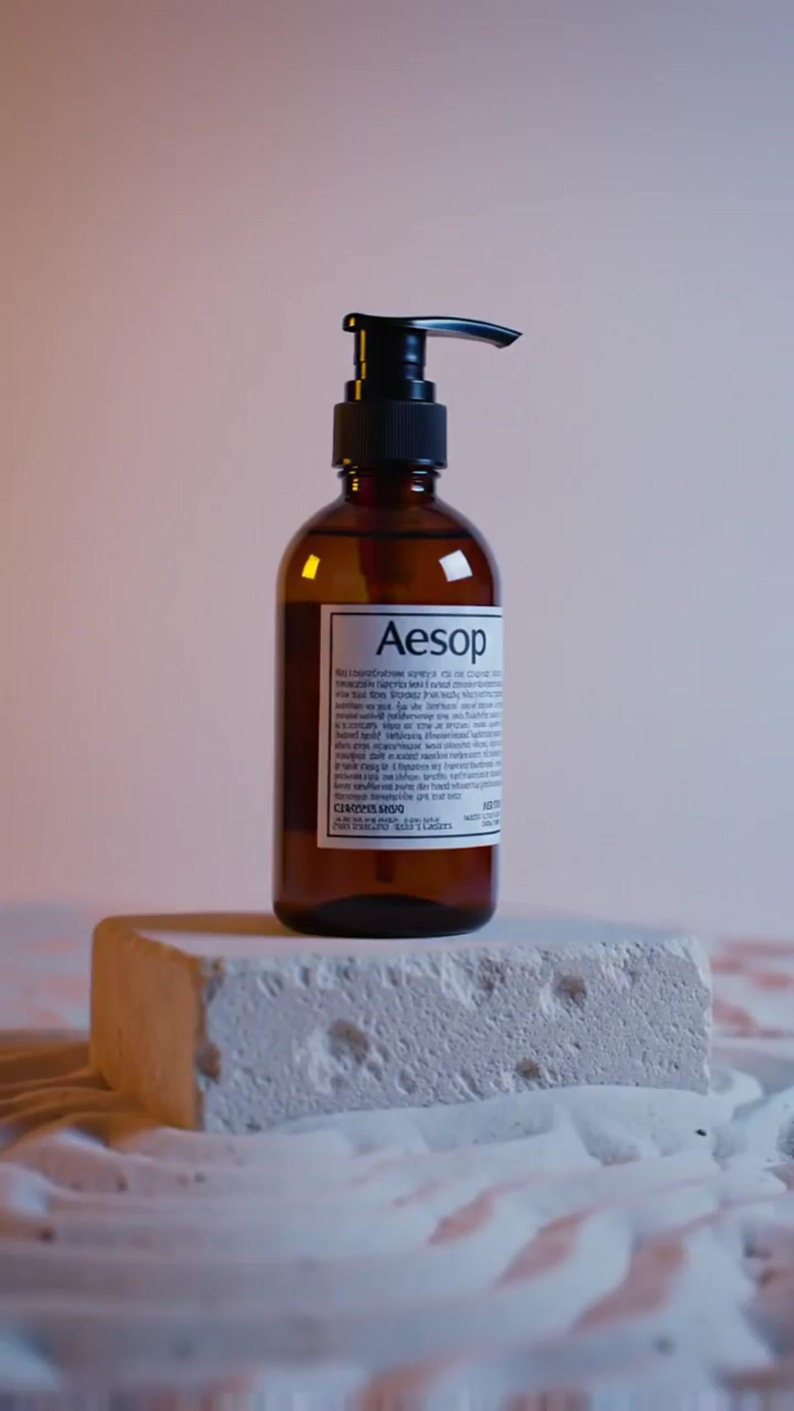 a bottle of soap sitting on top of a block of soap
