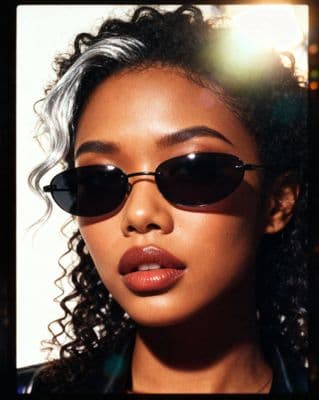 a close up of a person wearing sunglasses