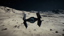 a space ship floating on top of a snow covered mountain