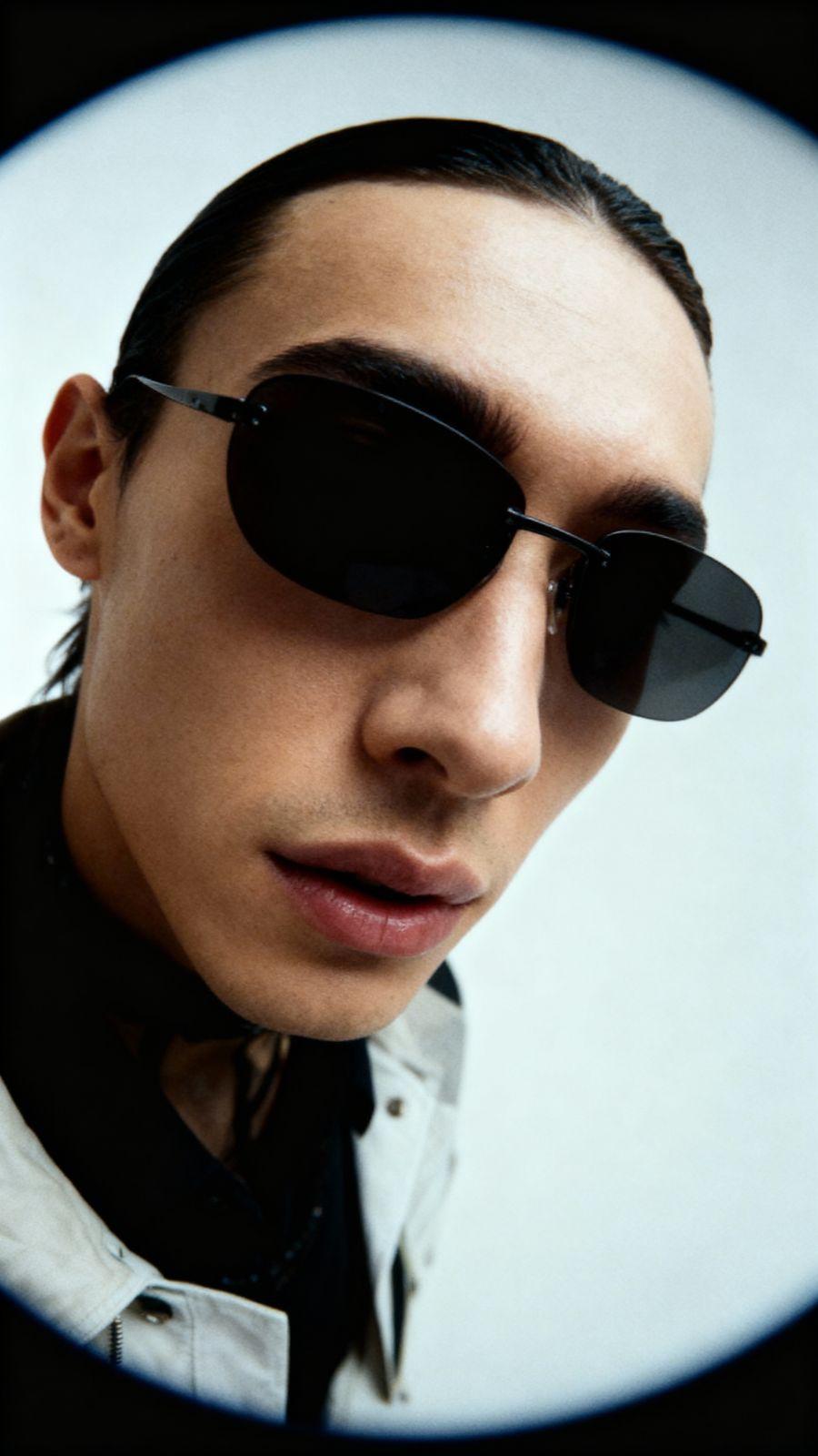 a man wearing sunglasses and a white shirt