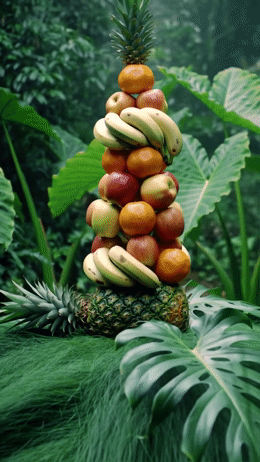 a bunch of fruit stacked on top of each other