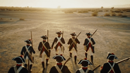 a group of toy soldiers standing in the middle of a desert