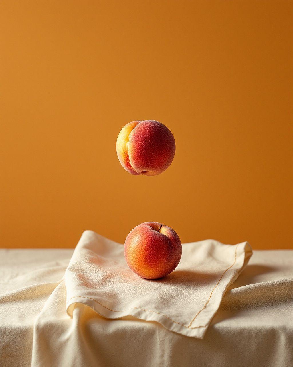 a couple of peaches that are on a table
