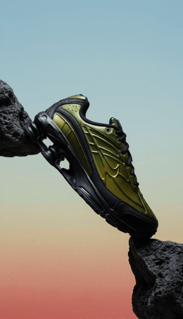 a pair of shoes on top of a rock