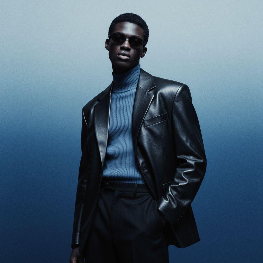 a man in a black suit and sunglasses