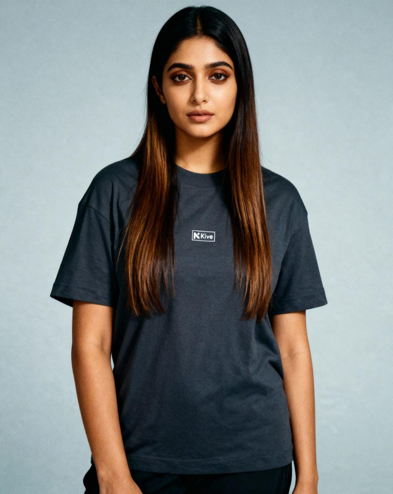 a woman with long hair wearing a black shirt