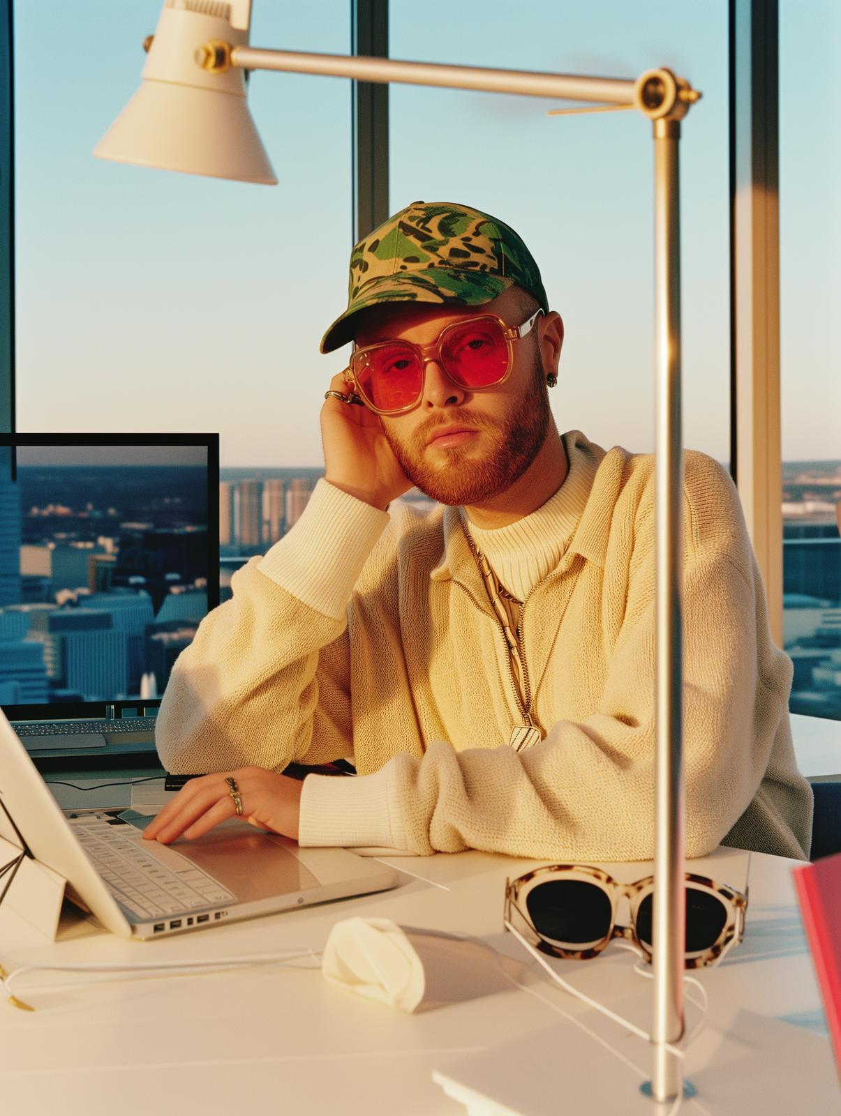 a man sitting at a desk with a laptop computer