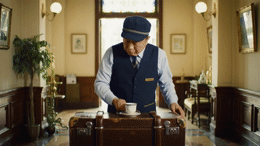 a man standing in a room with a suit case
