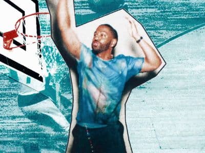 a drawing of a basketball player about to dunk a basketball
