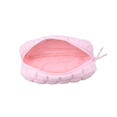 a pink cosmetic bag on a white background