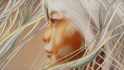 a painting of a woman with white hair
