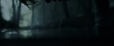 a person in a dark forest with a creepy look on their face