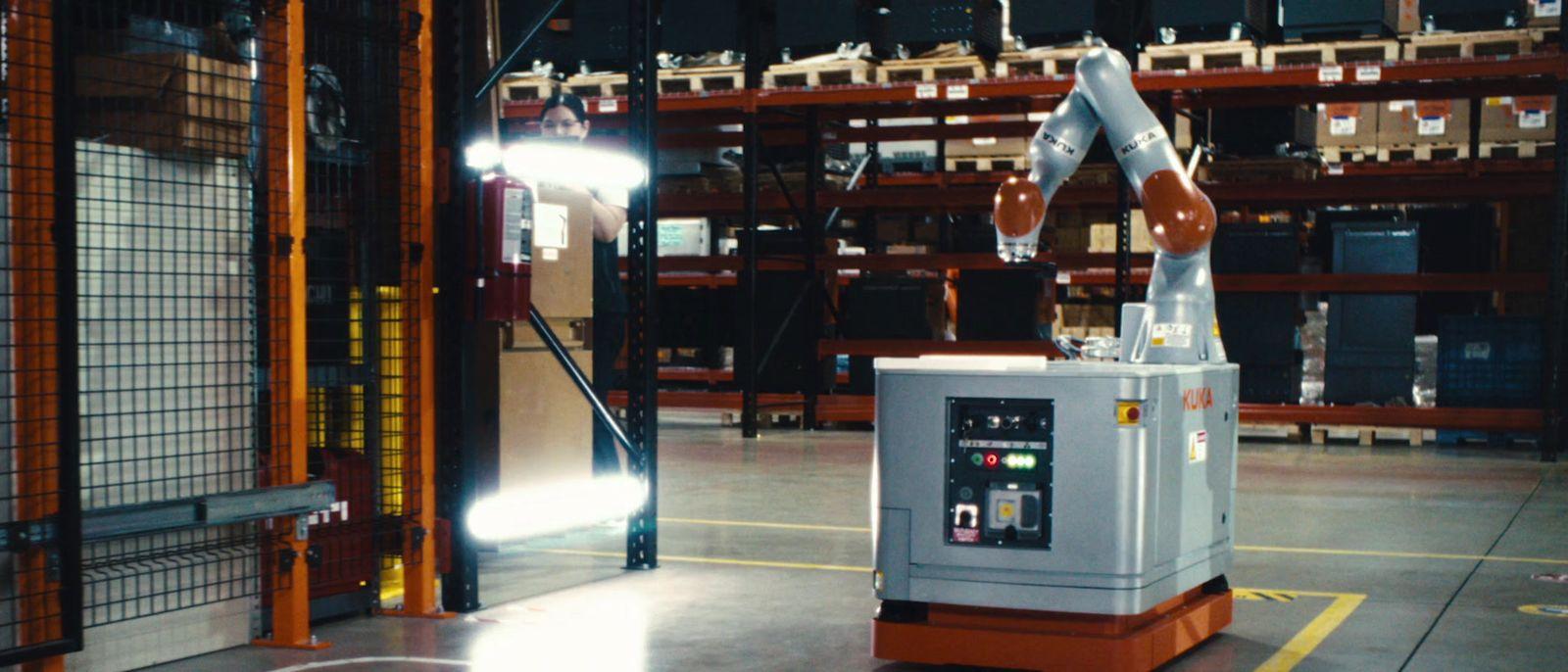 a large industrial machine in a warehouse