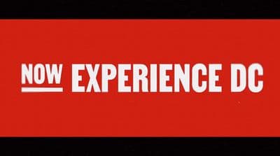 a red and black sign that says now experience dc