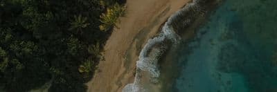 an aerial view of a beach and ocean