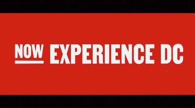 a red and black sign that says now experience dc