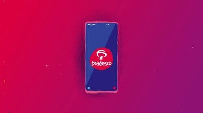 a cell phone with a red and blue background