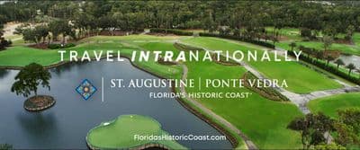 an aerial view of a golf course with the words travel internationally