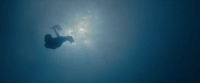 a person in the water with a surfboard
