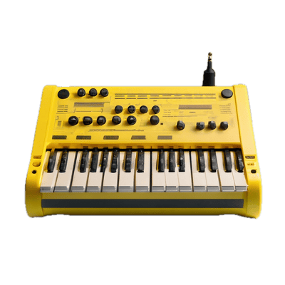 a yellow electronic keyboard sitting on top of a table
