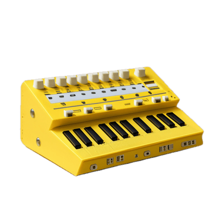 a yellow musical instrument with four different knobs