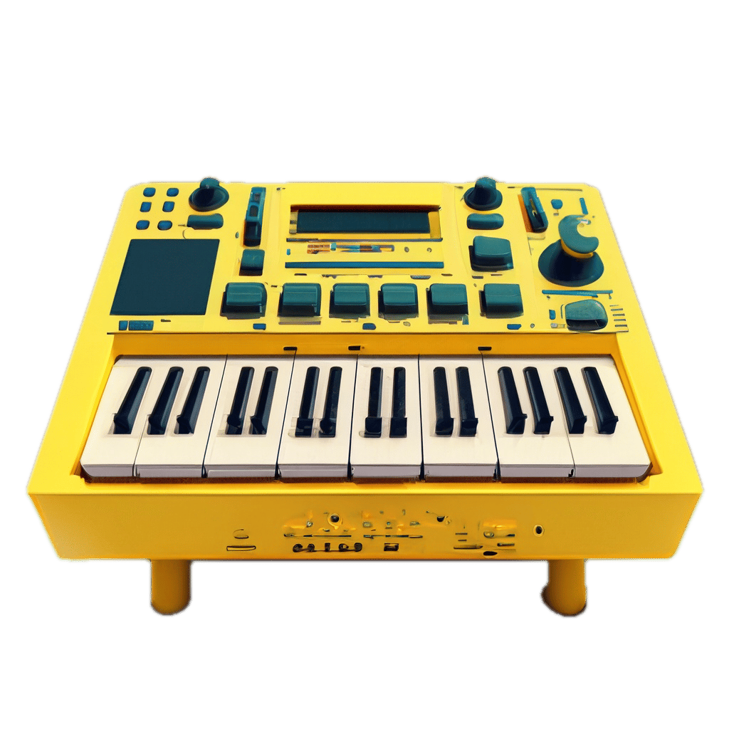 a yellow electronic keyboard sitting on top of a table