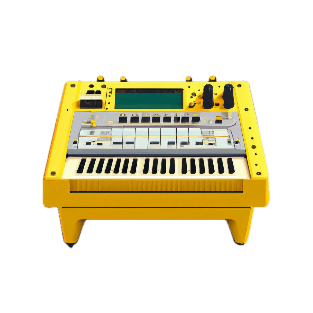 a yellow electronic keyboard sitting on top of a table